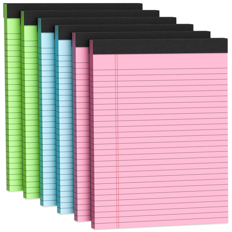 Vishoitty Colored Legal Pads 8.5 x 11 Note Pad, 6 Pack Lined Paper Wide Ruled Notebook Paper, Pink Legal Pad 8.5'' x 11'' Writing Pad, Perforated Pads of Paper Wide Ruled Colored Notepad, 30 Sheets/Pad - Image 1
